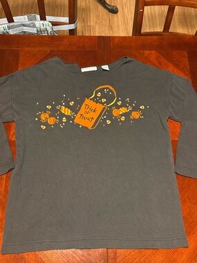 Chaus Black Long-Sleeve 'Trick or Treat' Graphic Tee with Orange Candy Print